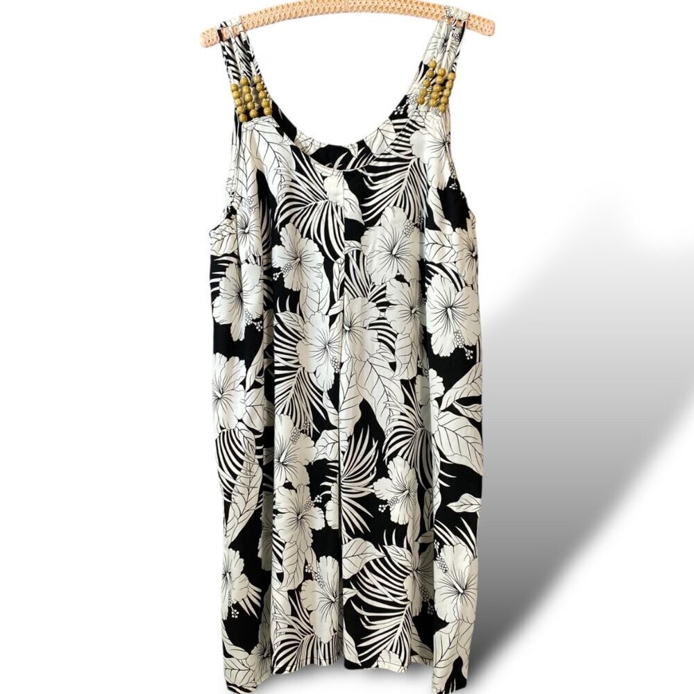 Tropical Group Hawaiian Fashion Dress Womens OS Black/White Tropical Beaded Midi